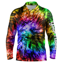 Load image into Gallery viewer, Mens golf polo shirt custom colorful rainbow black tie dye men&#39;s golf attire, best mens golf wear NQS6032