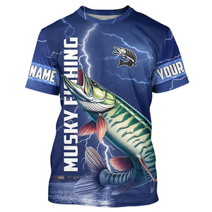 Musky Fishing blue lightning jerseys custom performance Long Sleeve Muskie tournament fishing shirts NQS8146