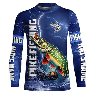 Northern Pike Fishing blue lightning jerseys custom performance Long Sleeve tournament fishing shirts NQS8147