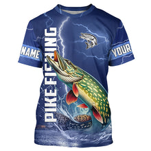 Load image into Gallery viewer, Northern Pike Fishing blue lightning jerseys custom performance Long Sleeve tournament fishing shirts NQS8147