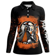 Load image into Gallery viewer, Black and Orange Witch golf Women golf polo shirts custom Halloween golf tops for ladies NQS8377