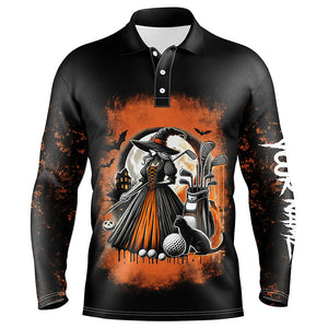 Black and Orange Witch golf Men golf polo shirts custom Halloween golf tops for mens NQS8377