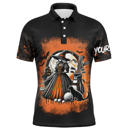 Black and Orange Witch golf Men golf polo shirts custom Halloween golf tops for mens NQS8377