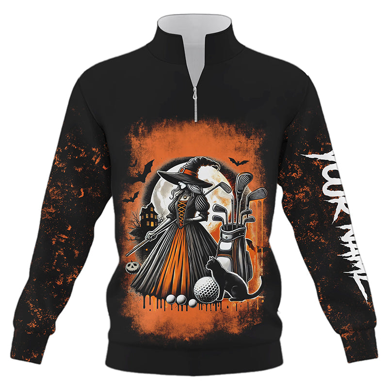 Black and Orange Witch Quarter zip golf sweater custom Halloween golf sweater for men, women NQS8377