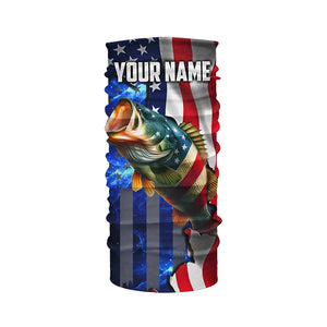 Bass Fishing American Flag patriotic UV protection Custom name long sleeves shirt NQS926