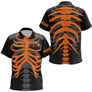 Black and orange Kid golf polos shirt custom golf heartbeat Skeleton Halloween golf attire for kid NQS8573