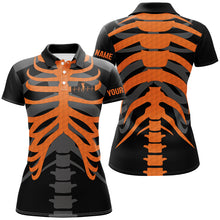 Load image into Gallery viewer, Black and orange Women Golf Polo Shirt custom golf heartbeat Skeleton Halloween golf attire for women NQS8573