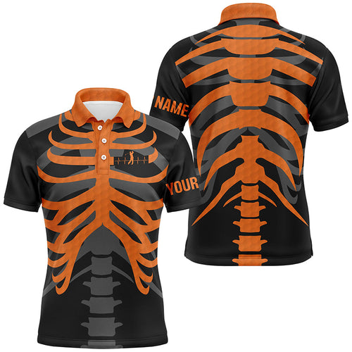 Black and orange Mens golf polo shirts custom golf heartbeat Skeleton Halloween golf attire for men NQS8573