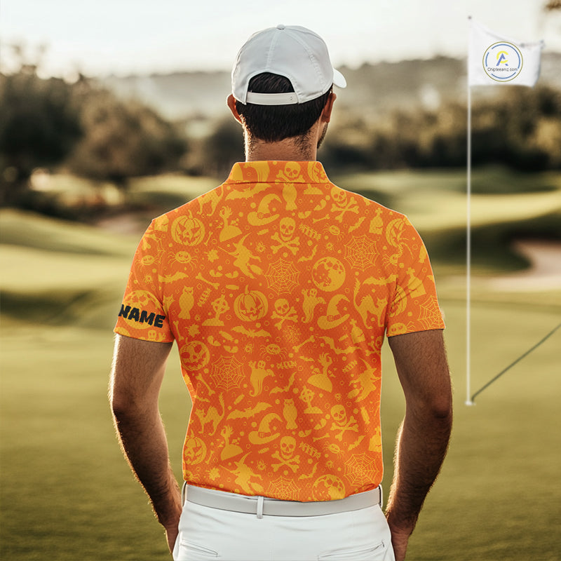 Funny orange Halloween pattern Skull Golf Polo Shirt For Men Custom golf clothes for men NQS10769