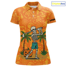 Load image into Gallery viewer, Funny orange Halloween pattern Skull Golf Polo Shirt For Women Custom golf clothes for ladies NQS10769