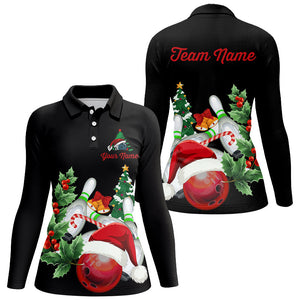 Christmas Bowling Shirt Custom Women Bowling Polo, Quarter zip Shirts black team league bowling jersey NQS8823