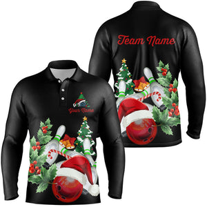 Christmas Bowling Shirts Custom Men Bowling Polo, Quarter zip Shirts black team league bowling jerseys NQS8823