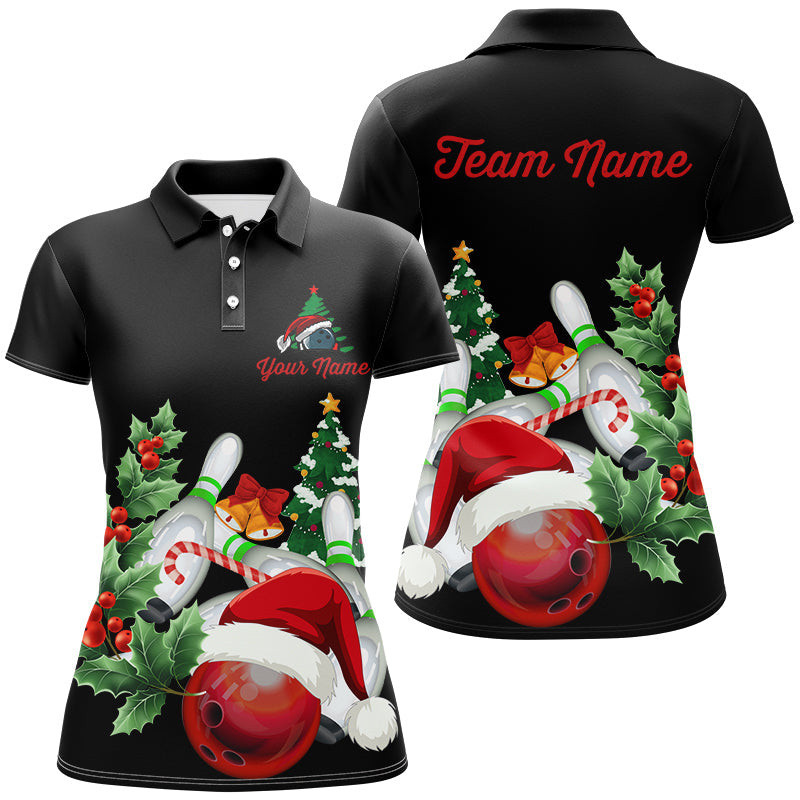 Christmas Bowling Shirt Custom Women Bowling Polo, Quarter zip Shirts black team league bowling jersey NQS8823