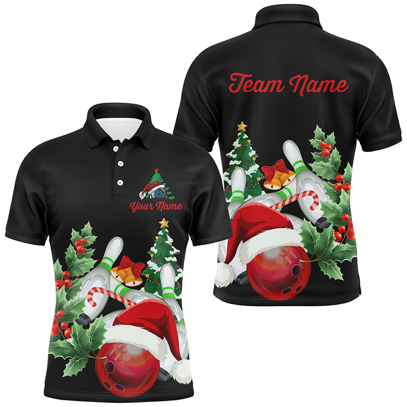 Christmas Bowling Shirts Custom Men Bowling Polo, Quarter zip Shirts black team league bowling jerseys NQS8823