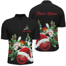 Load image into Gallery viewer, Christmas Bowling Shirts Custom Men Bowling Polo, Quarter zip Shirts black team league bowling jerseys NQS8823