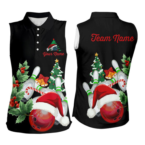 Christmas Bowling Shirt Custom Women Bowling Sleeveless Polo Shirts black team league bowling jersey NQS8823