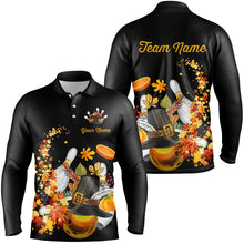 Load image into Gallery viewer, Thanksgiving Bowling Shirt Custom Men Bowling Polo, Quarter zip Shirt black team league bowling jersey NQS8824