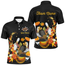 Load image into Gallery viewer, Thanksgiving Bowling Shirt Custom Men Bowling Polo, Quarter zip Shirt black team league bowling jersey NQS8824