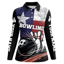 Load image into Gallery viewer, Grunge Texas Flag Retro Black Bowling Polo, Quarter Zip shirts for Women custom team bowling jersey NQS8829