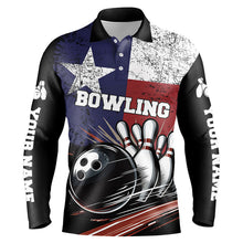 Load image into Gallery viewer, Grunge Texas Flag Retro Black Bowling Polo, Quarter Zip shirts for men custom team bowling jersey NQS8829