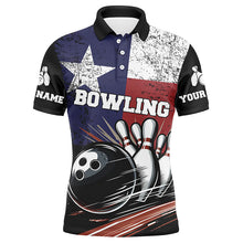 Load image into Gallery viewer, Grunge Texas Flag Retro Black Bowling Polo, Quarter Zip shirts for men custom team bowling jersey NQS8829