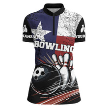 Load image into Gallery viewer, Grunge Texas Flag Retro Black Bowling Polo, Quarter Zip shirts for Women custom team bowling jersey NQS8829