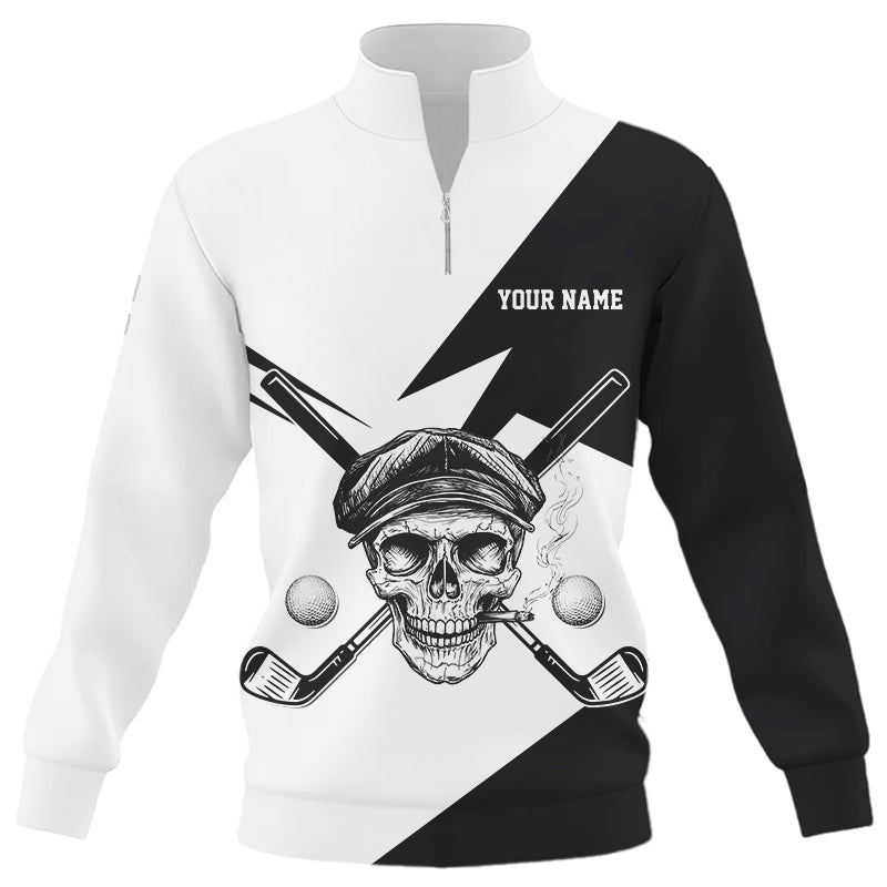 Black and White Skull golf clubs Quarter zip golf sweatshirt custom Skull golf sweater golf gifts NQS8830