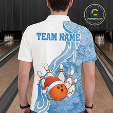 Load image into Gallery viewer, White and Blue Ice pattern Christmas Bowling shirts for men Custom Xmas Team bowling jerseys NQS10967