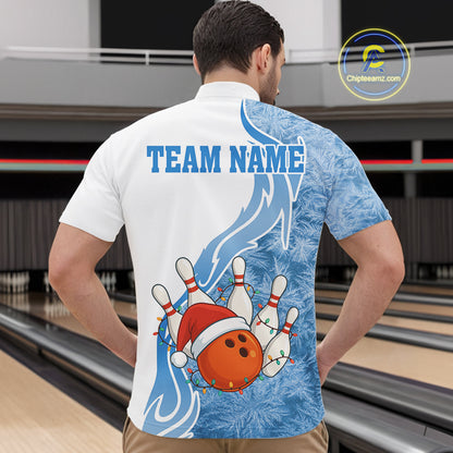 White and Blue Ice pattern Christmas Bowling shirts for men Custom Xmas Team bowling jerseys NQS10967