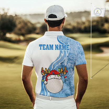 White and Blue Ice pattern Mens Christmas Golf Shirts Custom unique golf polos for men Xmas gifts NQS10968