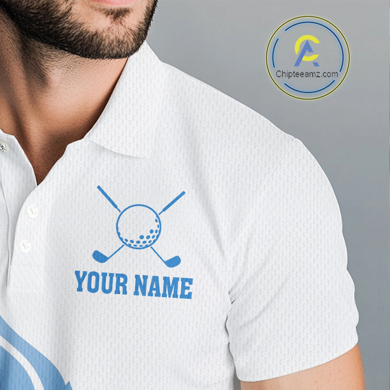 White and Blue Ice pattern Mens Christmas Golf Shirts Custom unique golf polos for men Xmas gifts NQS10968
