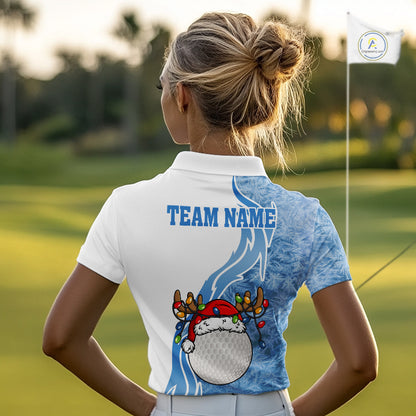White and Blue Ice pattern Womens Christmas Golf Shirt Custom unique golf polos for ladies Xmas gift NQS10968