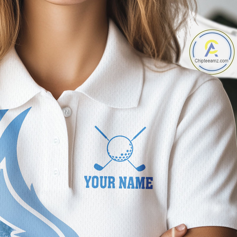 White and Blue Ice pattern Womens Christmas Golf Shirt Custom unique golf polos for ladies Xmas gift NQS10968