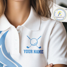 Load image into Gallery viewer, White and Blue Ice pattern Womens Christmas Golf Shirt Custom unique golf polos for ladies Xmas gift NQS10968