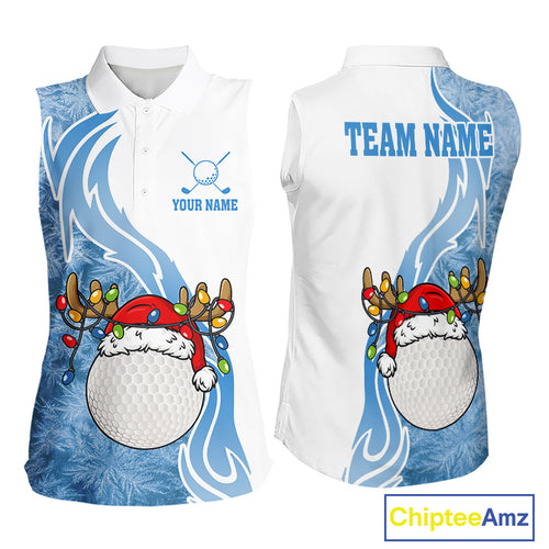 White and Blue Ice pattern Women Christmas Golf Shirt Custom unique sleeveless golf polos for ladies NQS10968