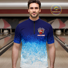Load image into Gallery viewer, Blue Ice pattern Christmas Team Bowling Polo, Quarter Zip shirts for men Custom Xmas bowling gifts NQS10969