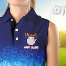 Load image into Gallery viewer, Blue Ice pattern Womens Christmas Sleeveless Polo Golf Shirts Custom Christmas golf gifts NQS10970