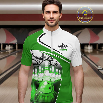 Funny Bowling Shirts For Men custom name There is no crying in bowling just lots of swearing | Green NQS11350