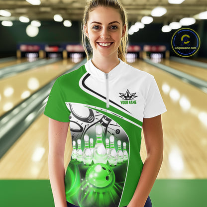 Funny Bowling Shirt For Women custom name There is no crying in bowling just lots of swearing | Green NQS11350