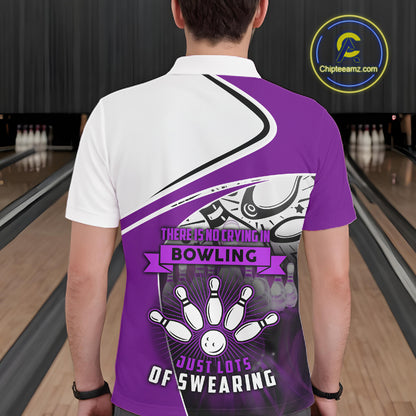 Funny Bowling Shirts For Men custom name There is no crying in bowling just lots of swearing | Purple NQS11351
