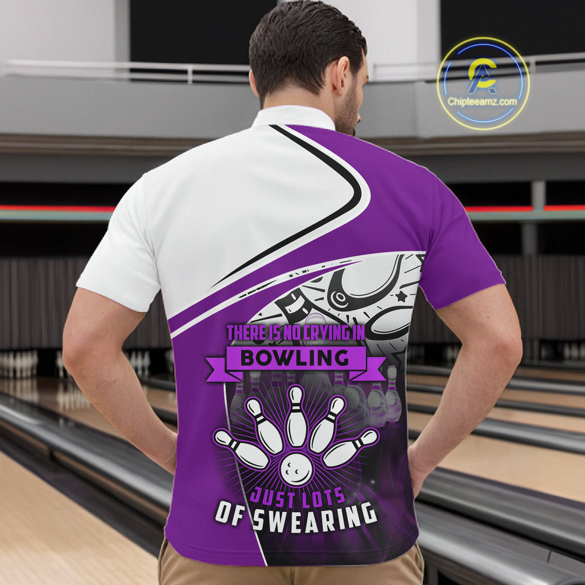 Funny Bowling Shirts For Men custom name There is no crying in bowling just lots of swearing | Purple NQS11351