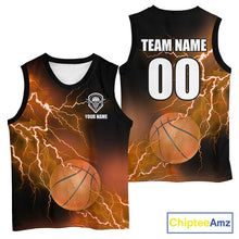 Load image into Gallery viewer, Custom orange lightning thunder Basketball Team Jersey, personalized All Over Print Basketball Shirts NQS11354