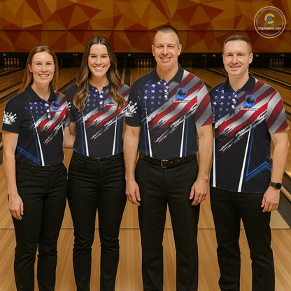Personalized American Flag Bowling Team Shirts For Men, Black and Blue Patriotic Bowling Gifts NQS11357