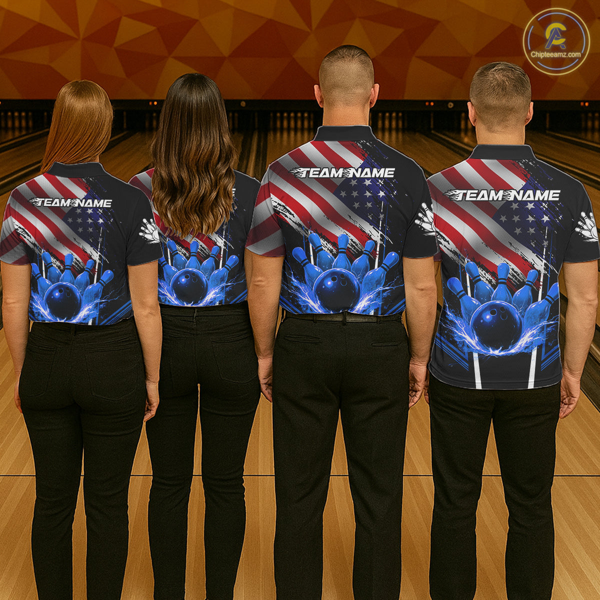Personalized American Flag Bowling Team Shirts For Men, Black and Blue Patriotic Bowling Gifts NQS11357