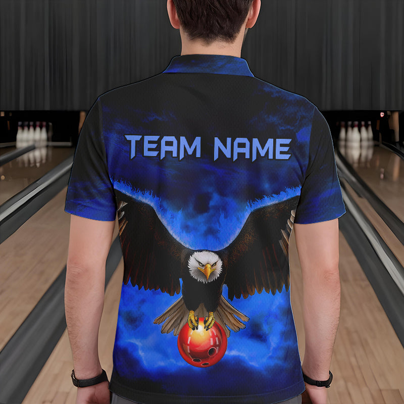Personalized Blue Flame Eagle Custom Bowling Team Shirts For Mens, Fire Eagle Bowling League Jersey NQS9614