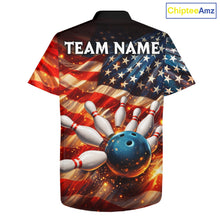 Load image into Gallery viewer, American Flag Bowling Ball and pins Bowling Button-up Shirt Custom Patriotic Bowling Team jerseys NQS11698