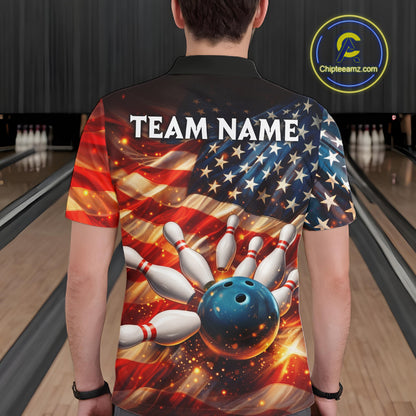 American Flag Bowling Ball and pins Bowling Shirts for Men Custom Patriotic Bowling Team jerseys NQS11698