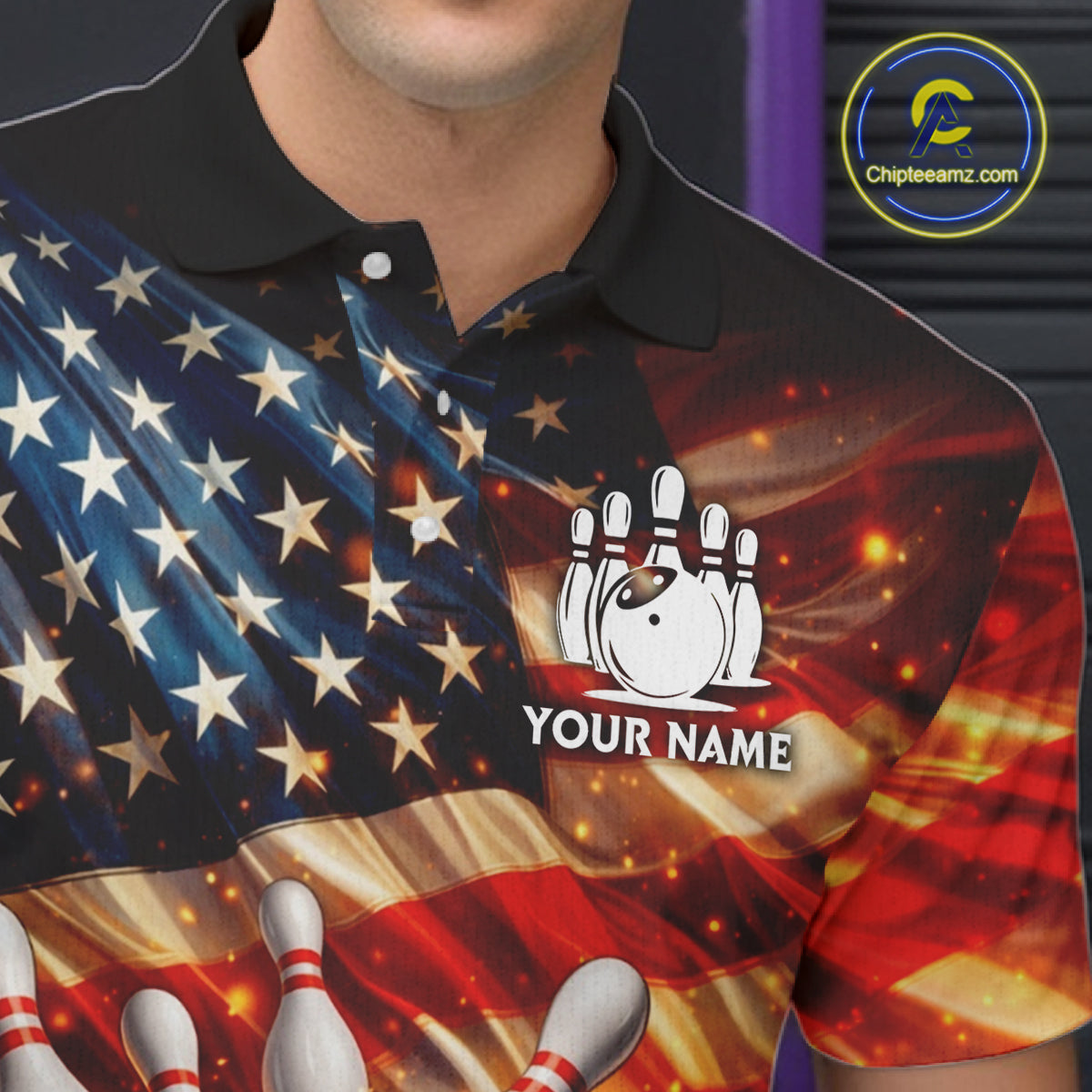 American Flag Bowling Ball and pins Bowling Shirts for Men Custom Patriotic Bowling Team jerseys NQS11698