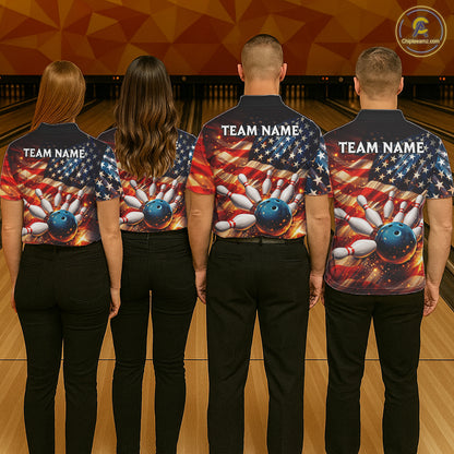 American Flag Bowling Ball and pins Bowling Shirts for Women Custom Patriotic Bowling Team jerseys NQS11698
