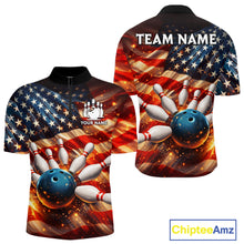 Load image into Gallery viewer, American Flag Bowling Ball and pins Bowling Shirts for Men Custom Patriotic Bowling Team jerseys NQS11698